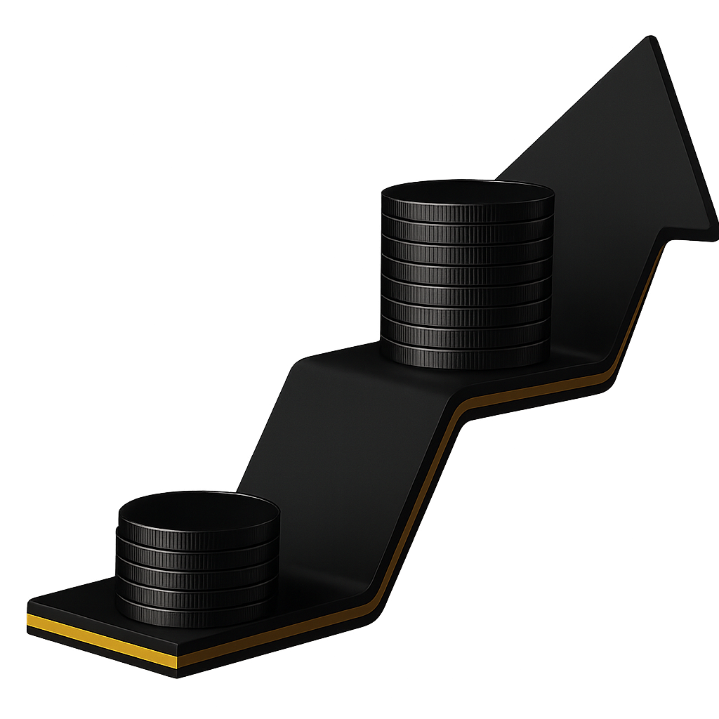 Flecha con monedas mostrando apalancamiento
